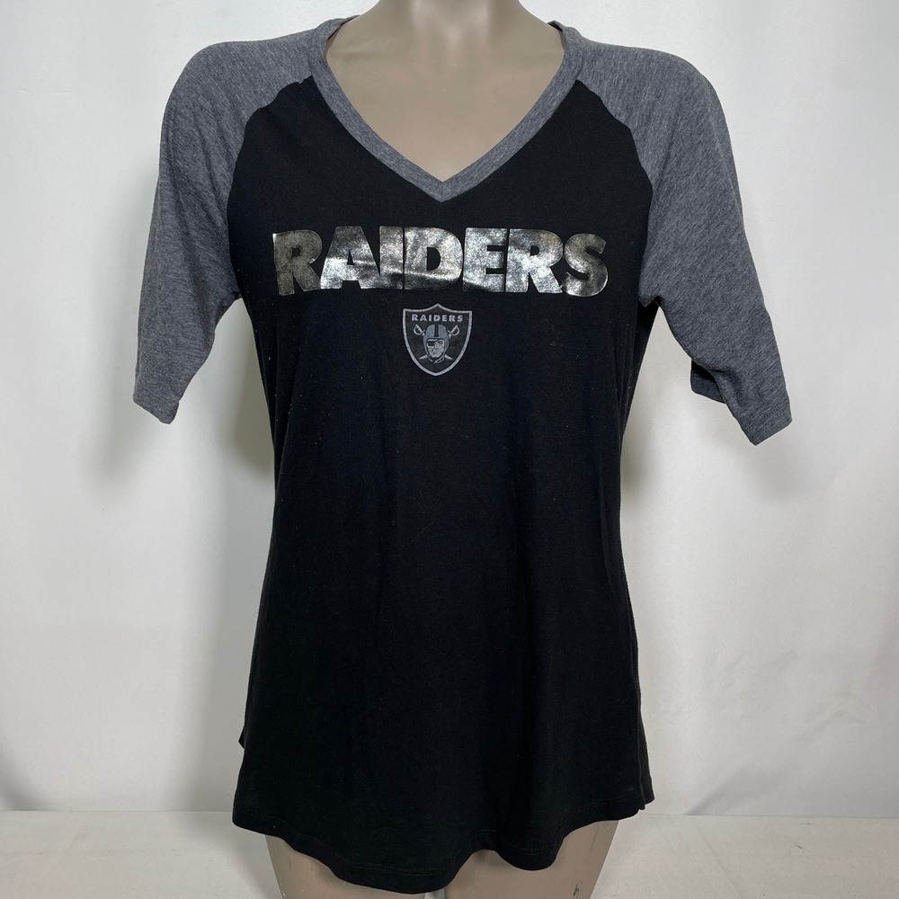 Las Vegas Raiders NFL Football Gray Black 3/4 Sleeve Jersey Shirt Women's LARGE